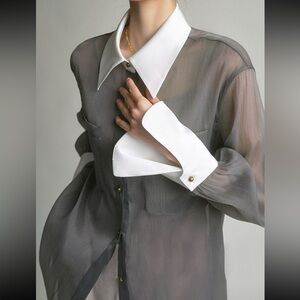 Grey See Through Blouse